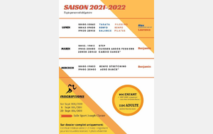 INSCRIPTIONS pour la Saison 2021/2022